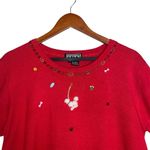 Vintage 90s Artsy 3D Poodle Dog Beaded Embroidered Short Sleeve Red Knit Top Size L Photo 3