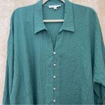 Jane and Delancey  Top Shirt Womens Large Green Button Up V Neck Textured Crinkled Photo 3