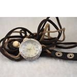 Charming Charlie  Silver Tone Rhinestone Accent Brown Leather Cord Wrap Watch Photo 2