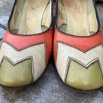 Vintage Mid Century Disco Square Toe Colorblock Leather Pumps Heel 9.5 MCM Retro Orange Photo 5