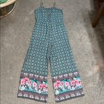 Farm Rio  Honolulu Jumpsuit Wide Leg Floral Border Sleeveless Green XS Photo 5