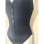 Robin Piccone  Navy Amy Ribbed High Neck One Piece Swimsuit NWOT Size 4 Photo 4