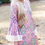 Judith March Anthropologie  Pink Crochet Sleeve Hippie Boho Vibes Dress Size M Photo 0