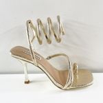 Steve Madden Shantelle Ankle Wrap Strappy Square Toe Sandals Gold Snake 8.5 Photo 3