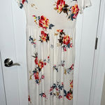 Floral Print Short Sleeve Flowy Maxi Dress White Size L Photo 0