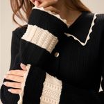 Rihoas Women's Black Splicing Button Ribbed Cardigan Size L Photo 2