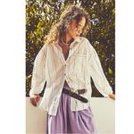 Free People Oversized Happy Hour Stripe Button Down Top White Black Large Preppy Photo 2