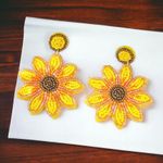 Stylish Trendy Sunflower Design Boho Style Drop‎ Earrings Made Of Tiny Beads Yellow Photo 0