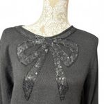 Amanda Smith Black Silk Bow Beaded Sequin Festive Sweater Glam Size Large Petite Photo 1