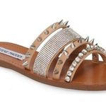 Steve Madden Lindy Natural Rhinestones Spikes Multi Strap Flat Slide Sandals 8.5 Photo 0