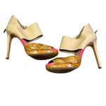 Vince Camuto  Canaday Heels Womens 8 Hot Pink Beige Cork Peep Toe Stiletto Retro Photo 1