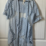 Forgotten Grace  Blue Cardigan 2X Crochet Lace Bohemian Duster Jacket Sheer Photo 0