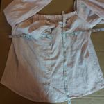 Free People  Hello Beautiful Off Shoulder Linen Knit Top Tie Front S NEW Nautical Photo 6