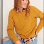 Old Navy NWT Cable Knit Crew Popcorn Sweater, wool blend mustard Sz M, 23” p2p Photo 4