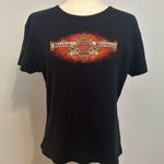 Vintage Harley Davidson 100% Cotton Black Sequin Baby Tee Size XL Orange Photo 0