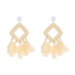 Raffia Wooden Woven Bamboo Tassel Earrings Yellow Photo 1