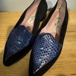 Maud Frizon Miss Maud Sz 7.5 Black And Blue Loafers Snake Print And Trim‎ France Photo 0