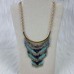EXPRESS Women's Beaded Chandelier Adjustable Necklace Blue & Gold Photo 2