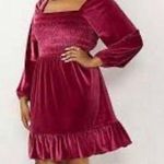LC Lauren Conrad  Red Velvet Long Sleeve Smocked Mini Dress Size Medium Photo 0
