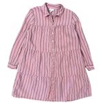 J Jill Love Linen Shirt Dress Button Front Long Sleeve Pink Stripe Womens Small Photo 2