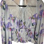 Free People Daphne Blouse Cropped Long Sleeve Purple Blue Size Medium Photo 2