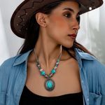Western Style Faux Turquoise Beaded Necklace Blue Photo 0