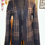 Mystree  black and brown plaid open sweater cardigan uneven hemline size S grunge Photo 0