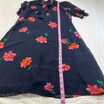 DKNY  Party Floral Navy and Pink Flower Bow neck Ruffle Sheer Sleeves Mini Dress Photo 3