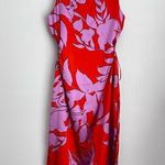 Christian LaCroix  Satin Midi Dress Side Cutout Orange Floral S Photo 0