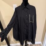 Oversized blouse studded shirt top tee loose top shirt dress batwing asymmetric Black Photo 10