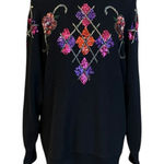 Vintage Victoria Jones Sequins Beaded Sweater Cotton Ramie Womens Large Black Photo 0
