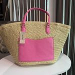 ON 34TH Isabella Pink and Tan Women's Straw Tote Bag Photo 4