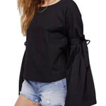 Free People Women’s Bow Tie Bell Sleeve So Obviously Yours Black Top Photo 0