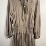 DO+BE NWT  Taupe drop waist tie neck long sleeve mini dress size medium Photo 5