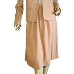 VINTAGE 1980'S P.H.M. SPORTSWEAR CAMEL FAUX SUEDE FEEL SKIRT SUIT (16) Tan Photo 0