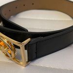 Michael Kors  Black Leather Belt Goldtone MK Logo Buckle NEW Photo 3