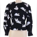 Bimba Y Lola Bimba & Lola Swan Blouson Sleeves Top Black White AOP Mod Zip Up Back Black sz M Photo 0