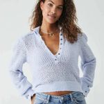 Free People NEW Open Knit Snowdrift Periwinkle Ice Collared Pullover Sweater Med Photo 6