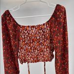 Madden NYC Junior's Shirred floral Print Peasant Top L Puff sleeve smocked Orange Size undefined Photo 3