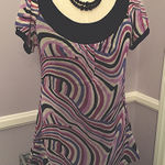 INC purple swirl pattern short puff sleeve lightweight mesh career top Size M Photo 0