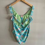 Pink Lily  Floral Zip-Front One Piece Swimsuit Blue Pink Green Size Medium Photo 8