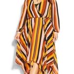 City Chic Dress Gold Stripe Multicolored Maxi Sz 22W NWT V Neck Asymmetrical Hem Photo 0