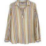 Loft Mustard Yellow Stripe Popover Top Lightweight Beachy Long Sleeve Size L Photo 0