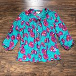 Modcloth • Jade Floral poppy print Peter Pan collar blouse chiffon bow tie neck Photo 2