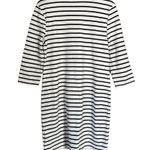 Old Navy  Womens Sz M Black White Stripe T Shirt Dress 3/4 Sleeve Collarless Photo 5