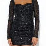 Hello Molly Black Sequin Posted Long Sleeve Ruched Party Cocktail Dress 6 Medium Photo 2