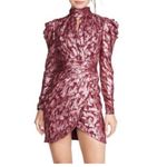 Jonathan Simkhai Metallic Vine Jacquard Mock Neck Puff Sleeve Cocktail Dress Red Size 4 Photo 1