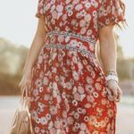 Knox Rose Floral V-Neck Short Sleeve Maxi Dress M Boho Red Blue Photo 0