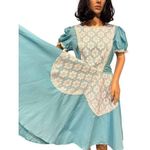 vintage Aqua & white Daisy overlay dress circular skirt size large Blue Photo 12