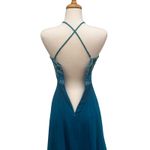 VTG Y2K Fairycore Dress Gown Sz 8 Riva Designs Blue Silk Beaded Halter Glam Photo 10
